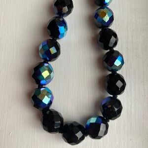 Black/Blue Crystal Necklace With Sterling Clasp